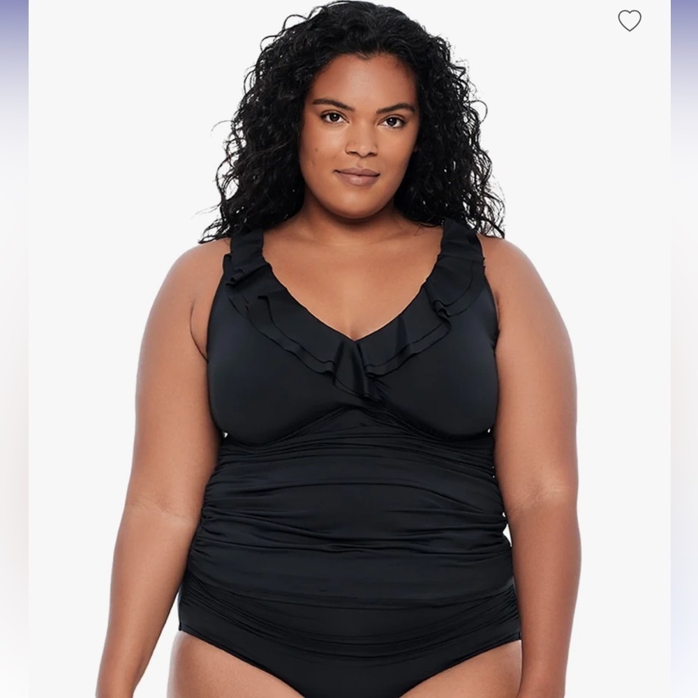 NWOT!! Black Label Ralph Lauren - Plus Size Beach Club Ruffle Tankini - Black